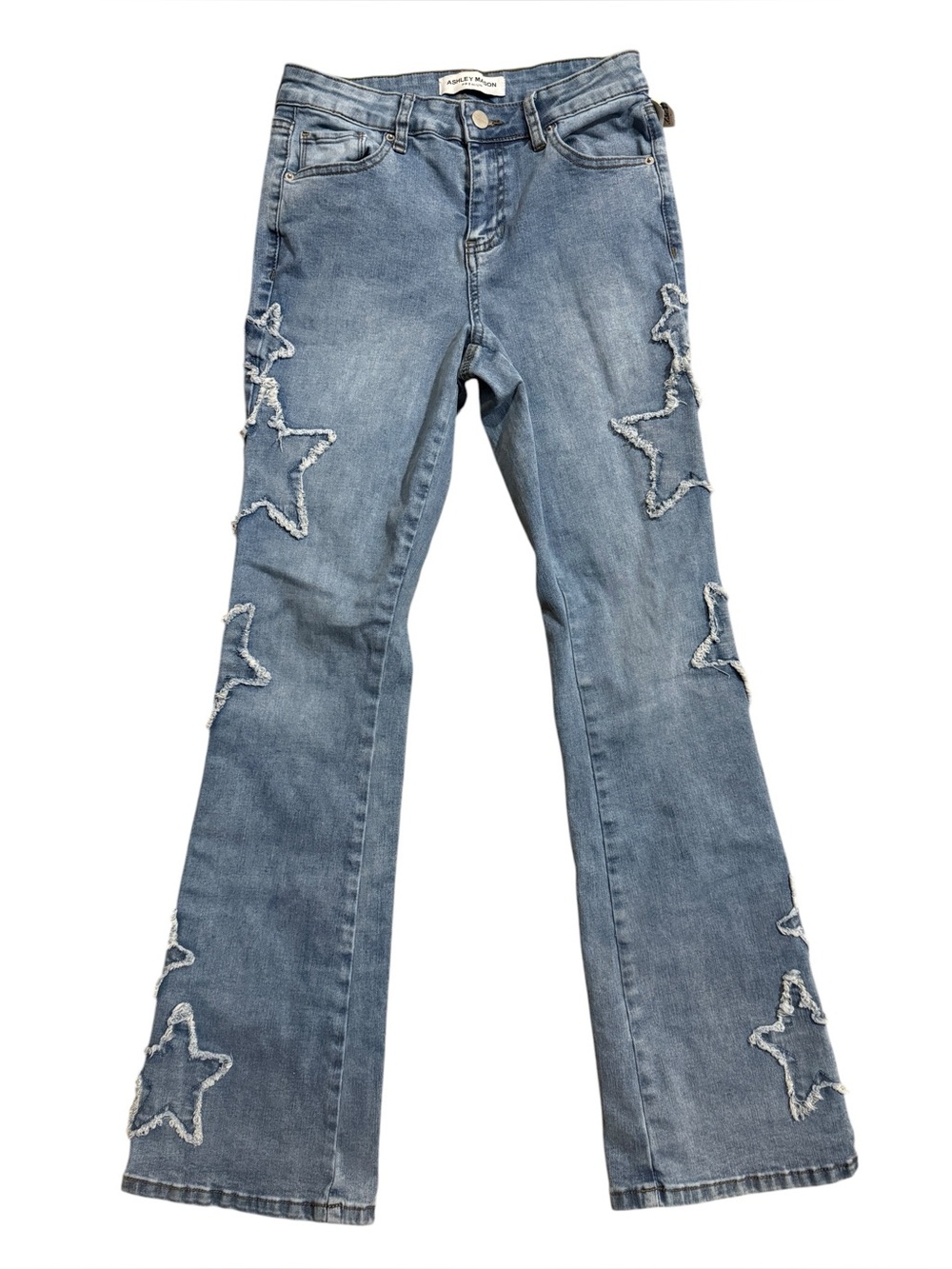 Ashley Mason inseam 30” size 26 or size 3 Light Blue Star-Appliqué Flare Jeans